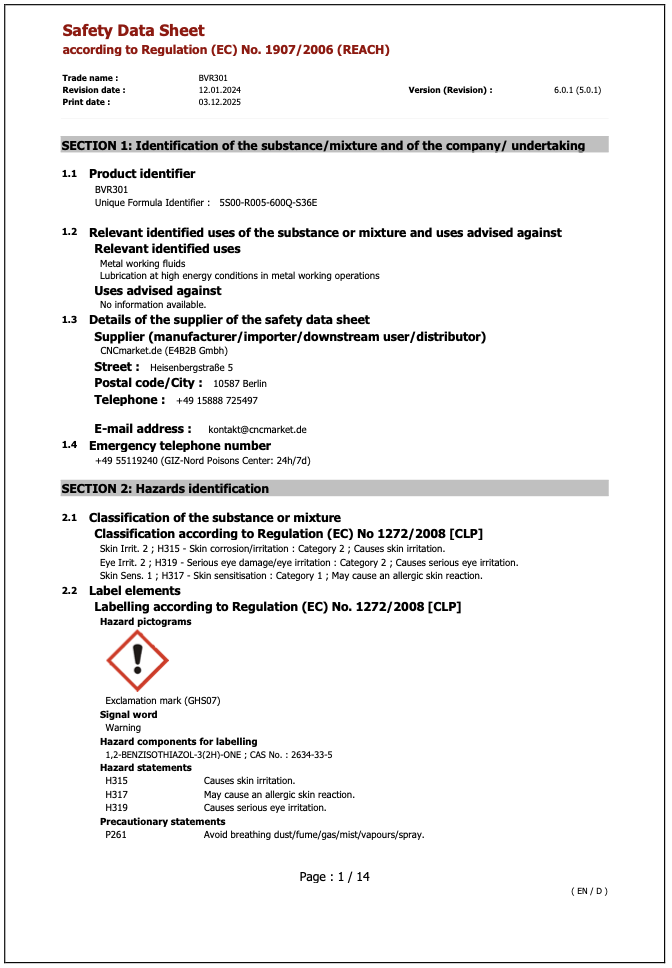 Safety Data Sheet BVR301