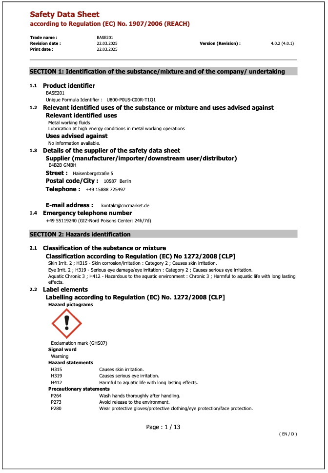 Safety Data Sheet BASE201