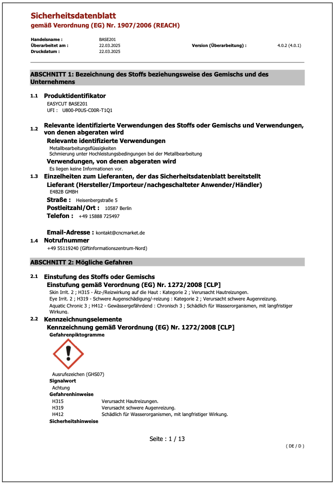 Sicherheitsdatenblatt BASE201