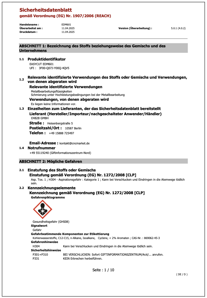 Sicherheitsdatenblatt EDM601