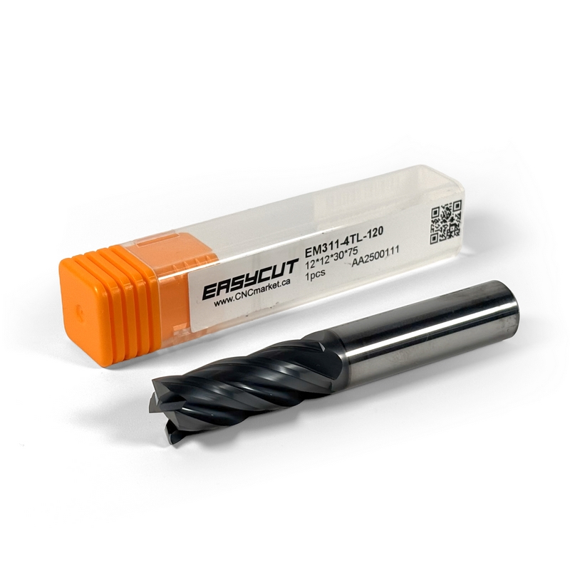 12 mm Solid Carbide End Mill, 4 Flutes, Flat, Standard length, For P, M, K materials, AlCrN coated