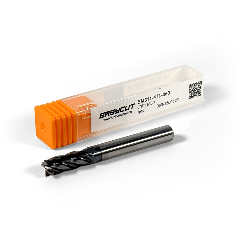 6 mm Solid Carbide End Mill, 4 Flutes, Flat, Standard length, For P, M, K materials, AlCrN coated