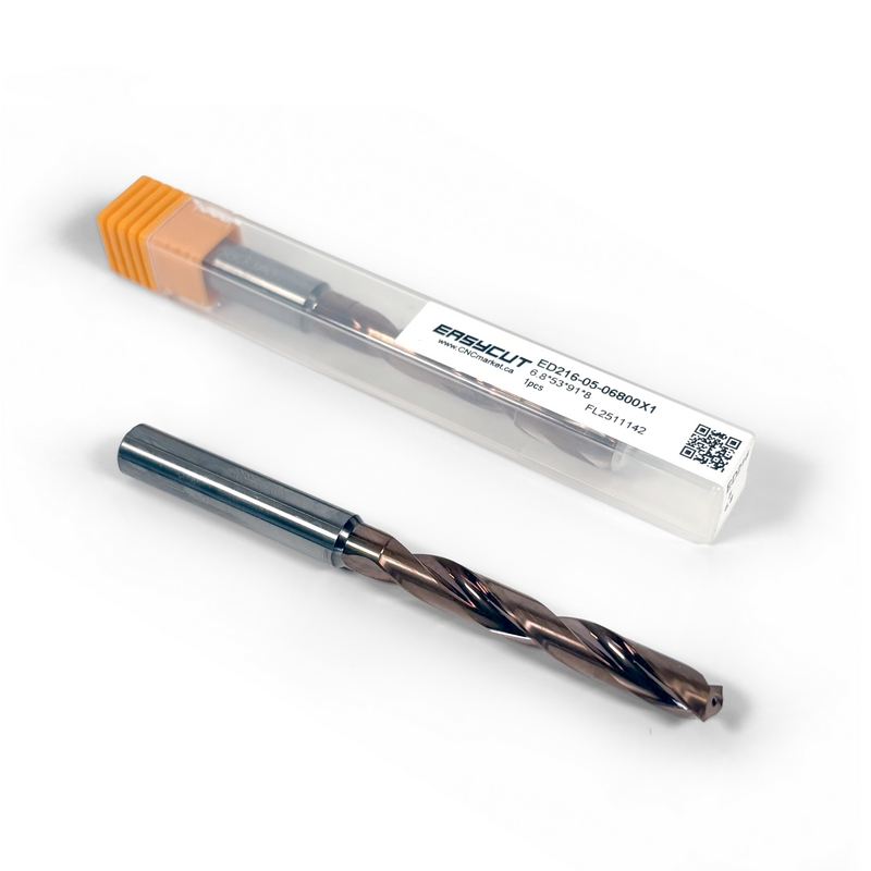 6.8mm Carbide Drill, 2 flutes, 5xD, Through Tool Coolant, 140°, 43mm LOC, Coated