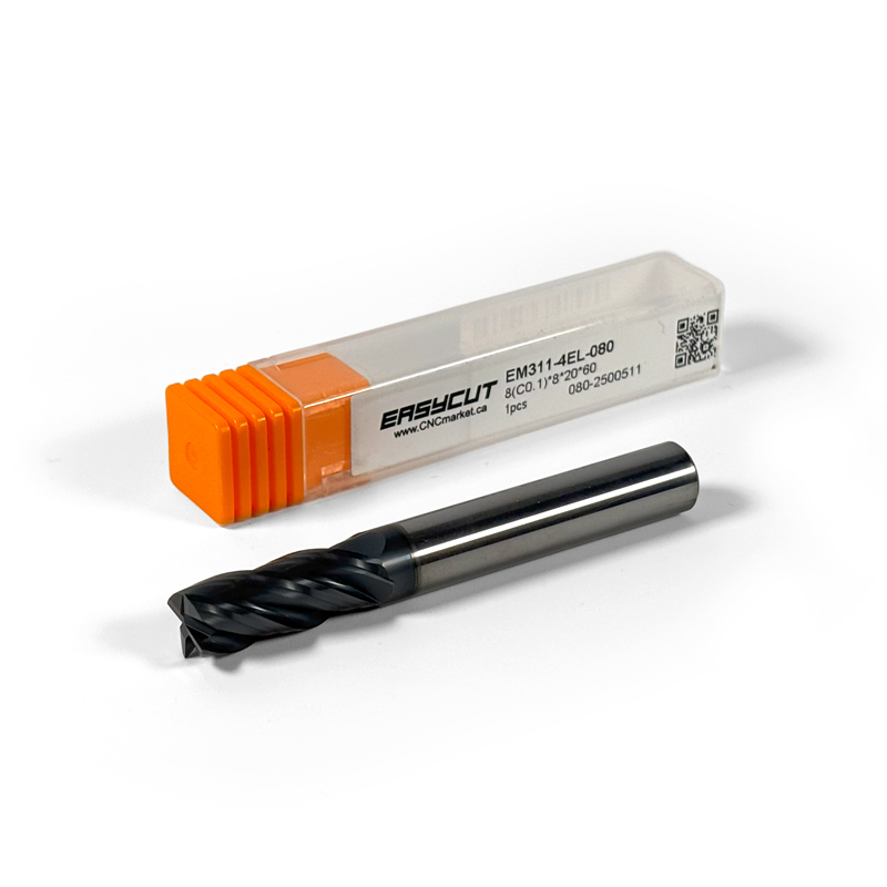 8 mm Solid Carbide End Mill, 4 Flutes, Chamfering, Standard length, For P, M, K materials, AlCrN coated